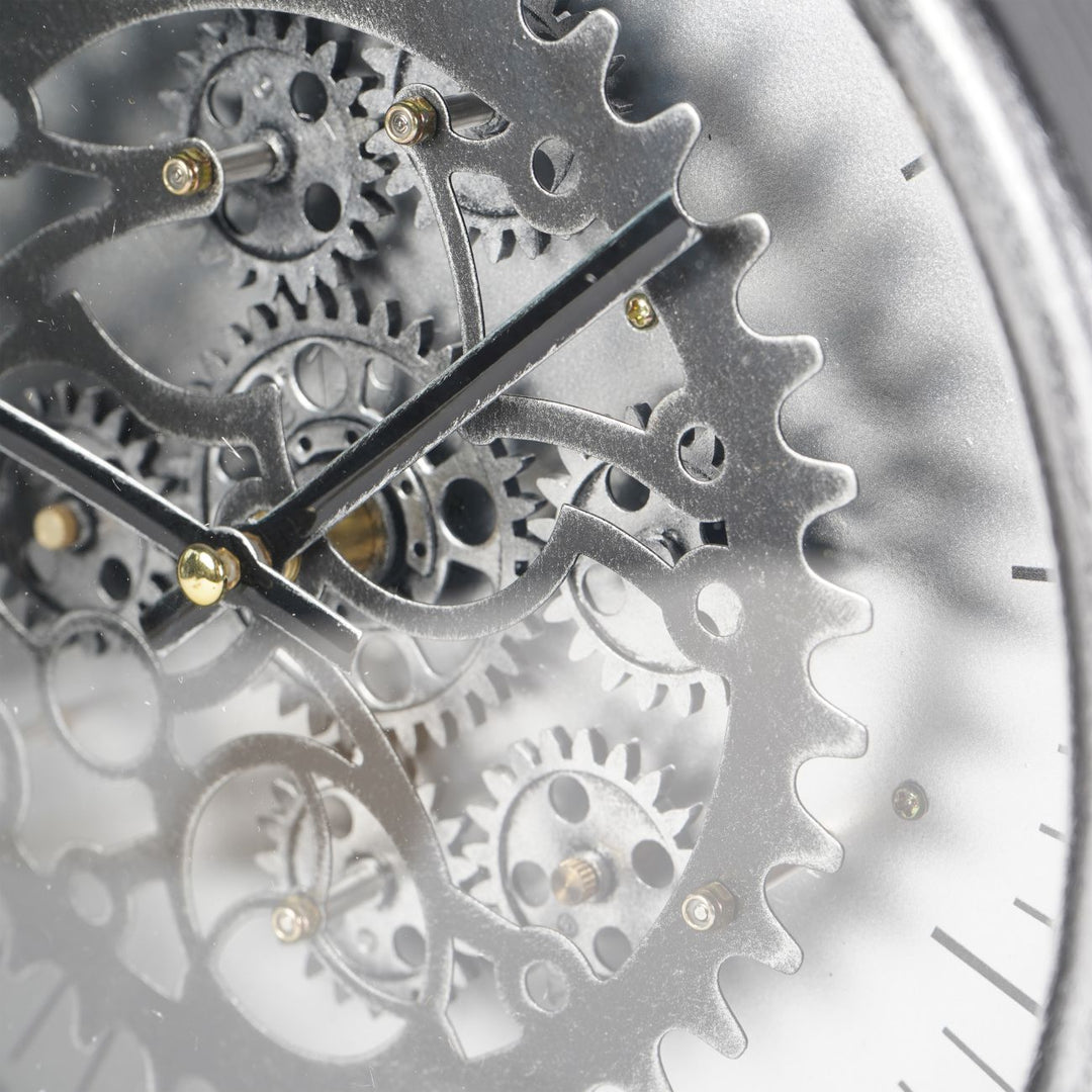 Palladium Mantel Clock with Moving Cogs Black Nickel