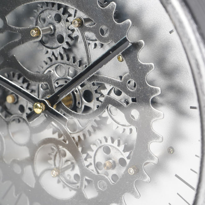 Palladium Mantel Clock with Moving Cogs Black Nickel