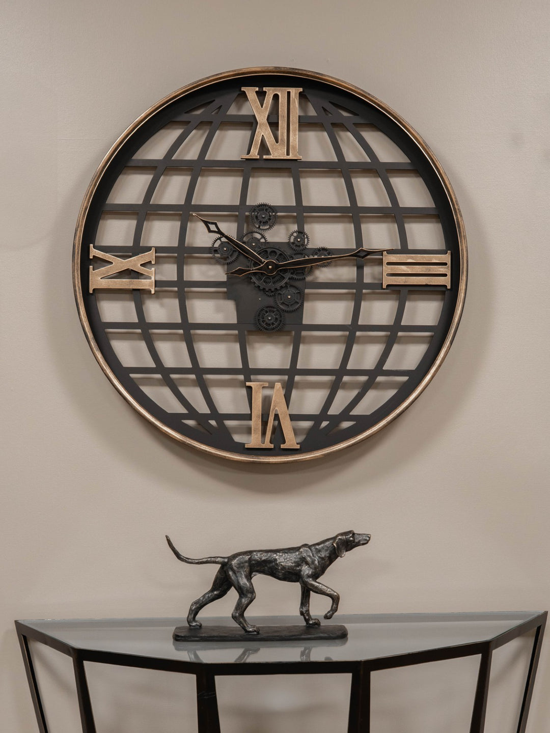 Open Wall Clock Globe and Numerals with Moving Cogs 100cm