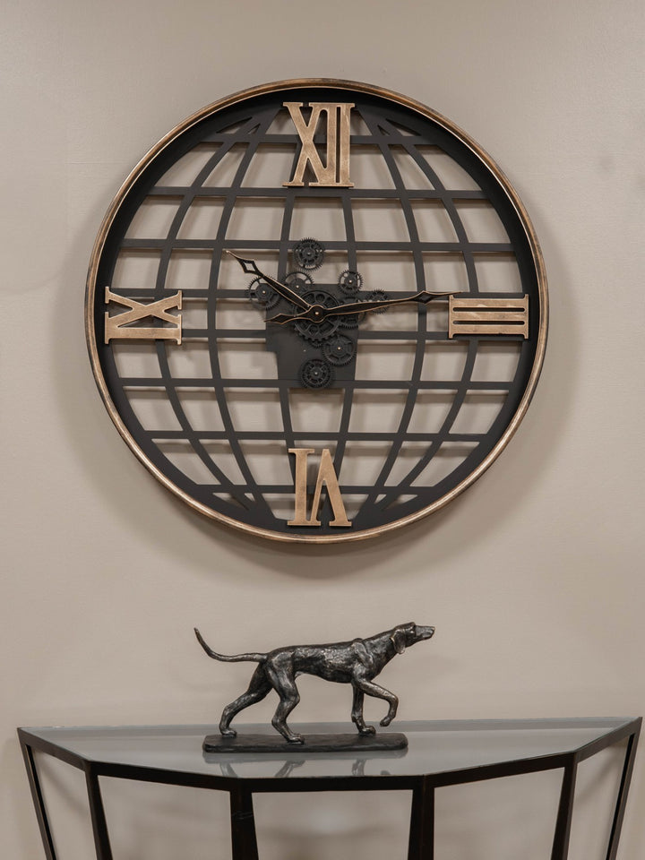 Open Wall Clock Globe and Numerals with Moving Cogs 100cm