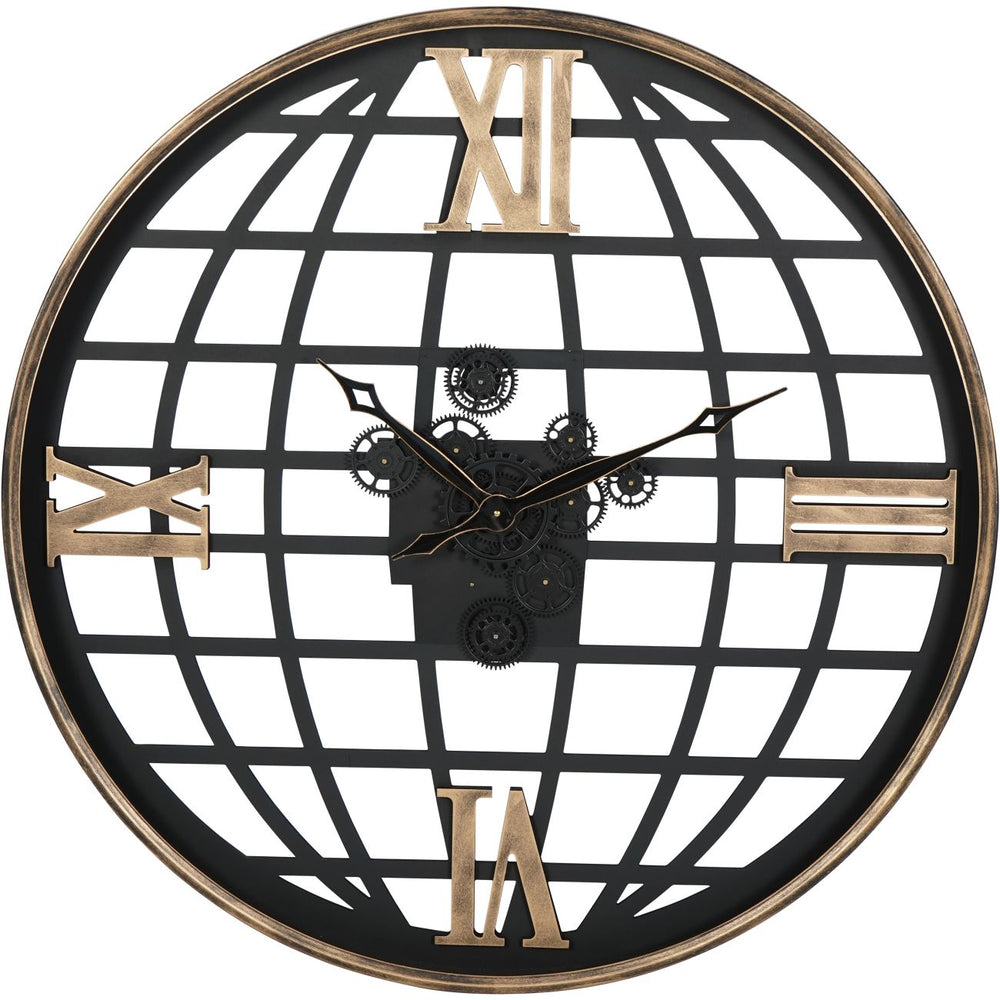 Open Wall Clock Globe and Numerals with Moving Cogs 100cm