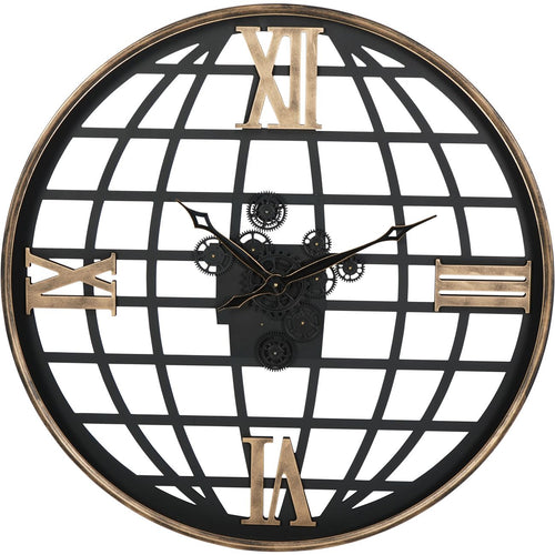 Open Wall Clock Globe and Numerals with Moving Cogs 100cm