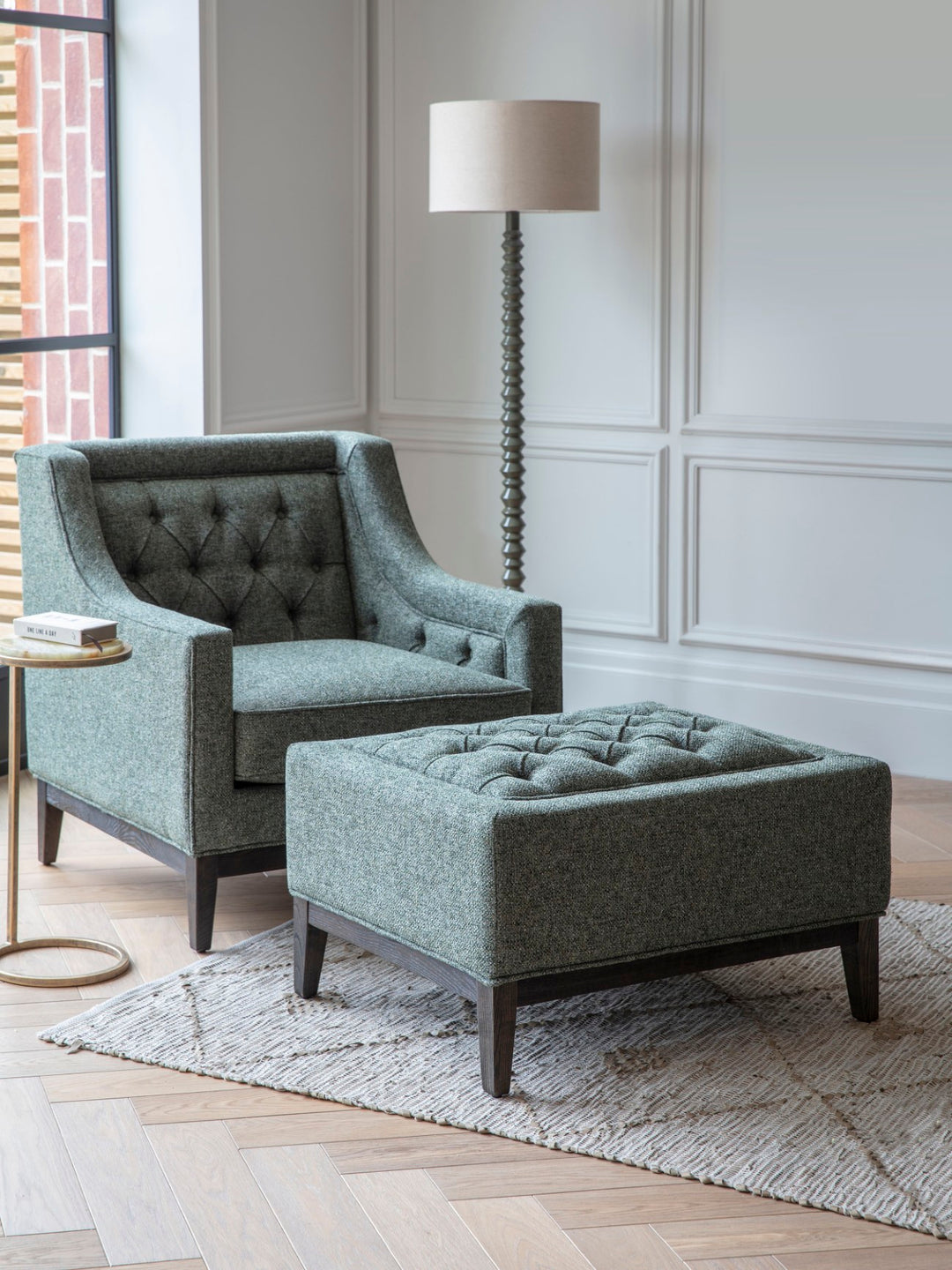 Theodore Buttoned Stool Forest Green
