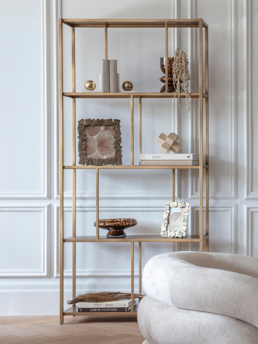 Brooks Tall Shelving Unit Brushed Champagne