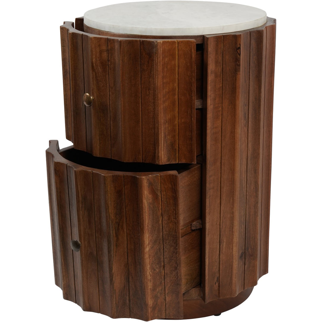 Carmel Curved Wooden Two Drawer Bedside with Marble Top