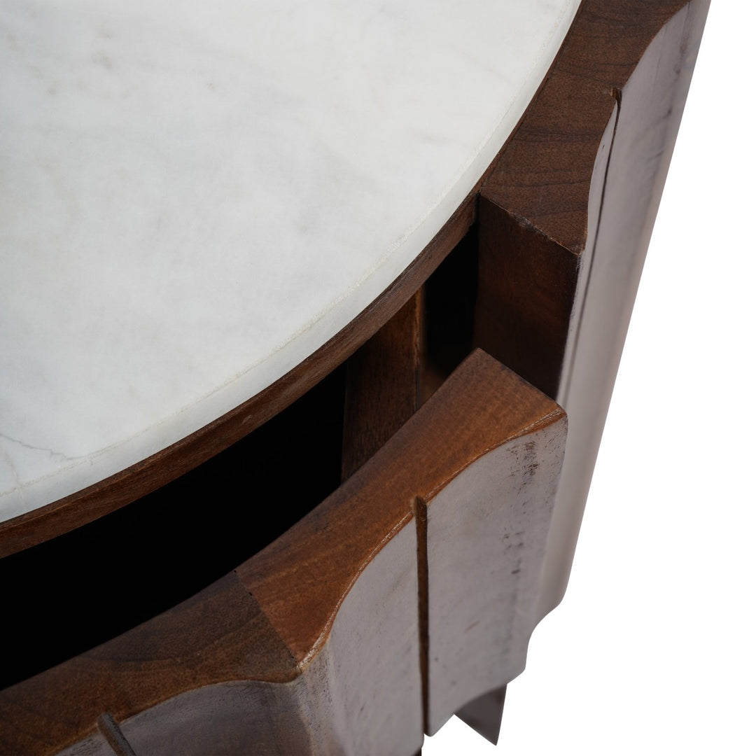Carmel Curved Wooden Two Drawer Bedside with Marble Top
