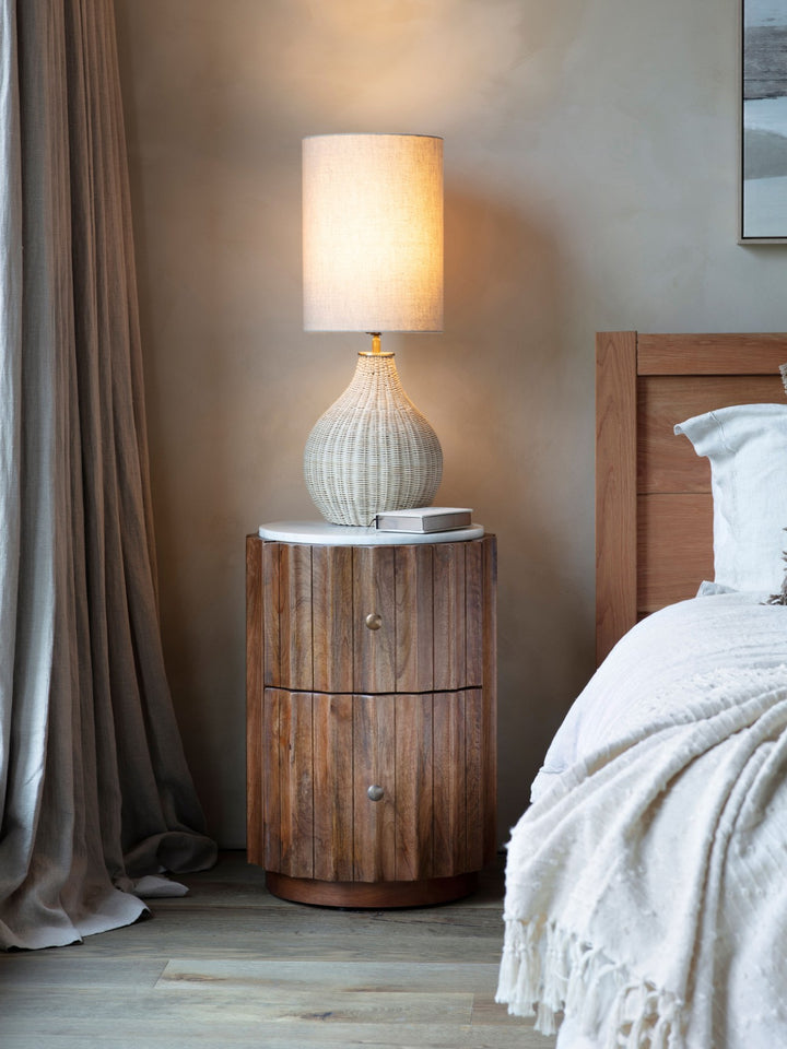 Carmel Curved Wooden Two Drawer Bedside with Marble Top