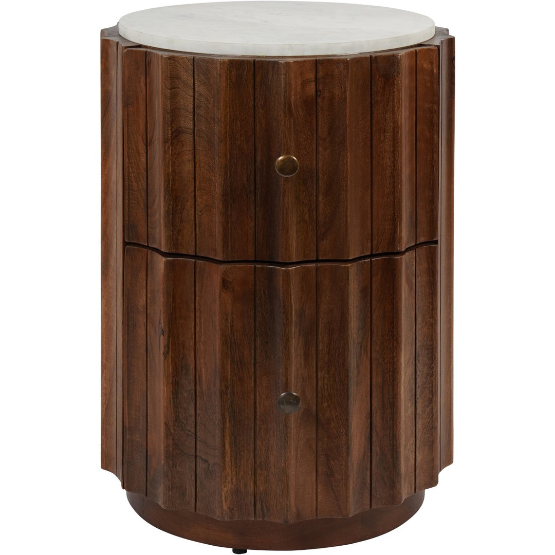 Carmel Curved Wooden Two Drawer Bedside with Marble Top