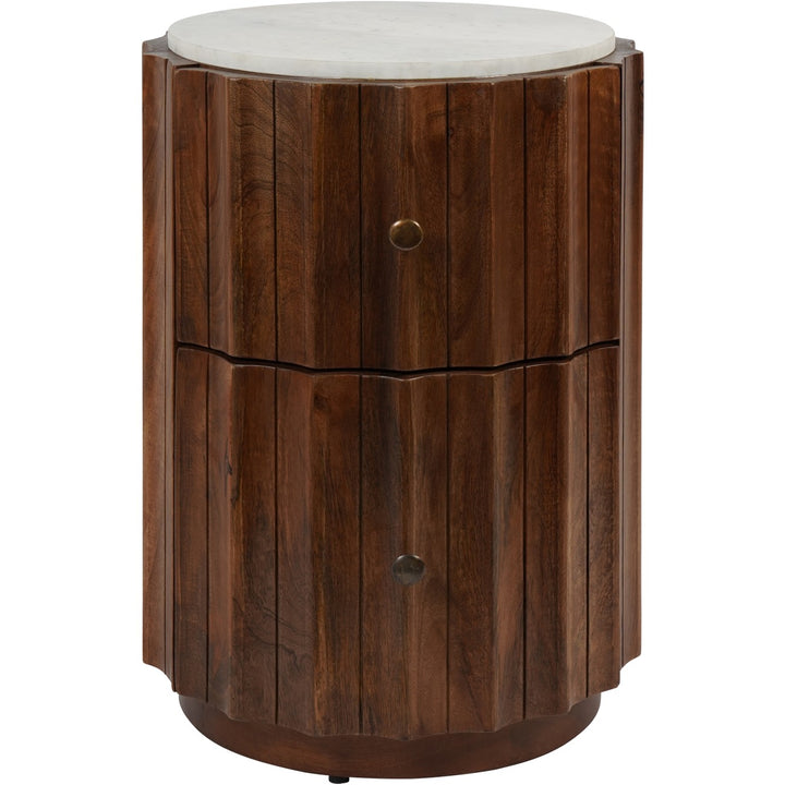 Carmel Curved Wooden Two Drawer Bedside with Marble Top