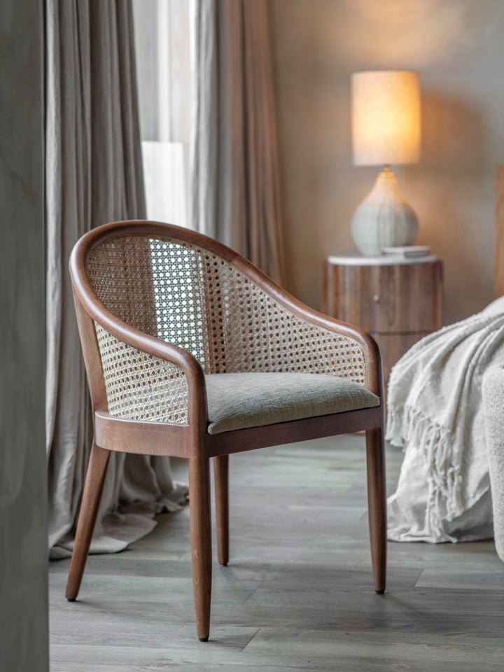 Carmel Oak Armchair With Cane and Upholstery