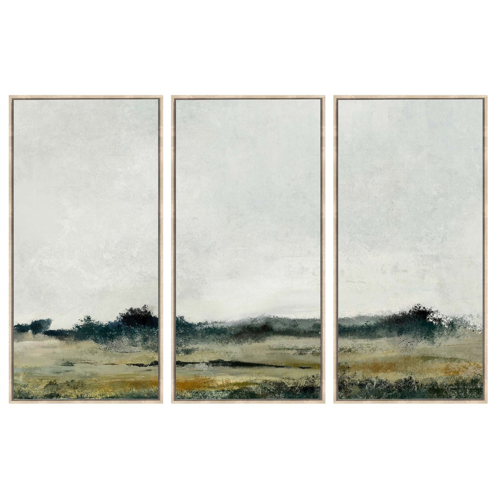 Distant Fields Landscape Set of 3 Framed Jute Canvas Wall Art 180x120cm
