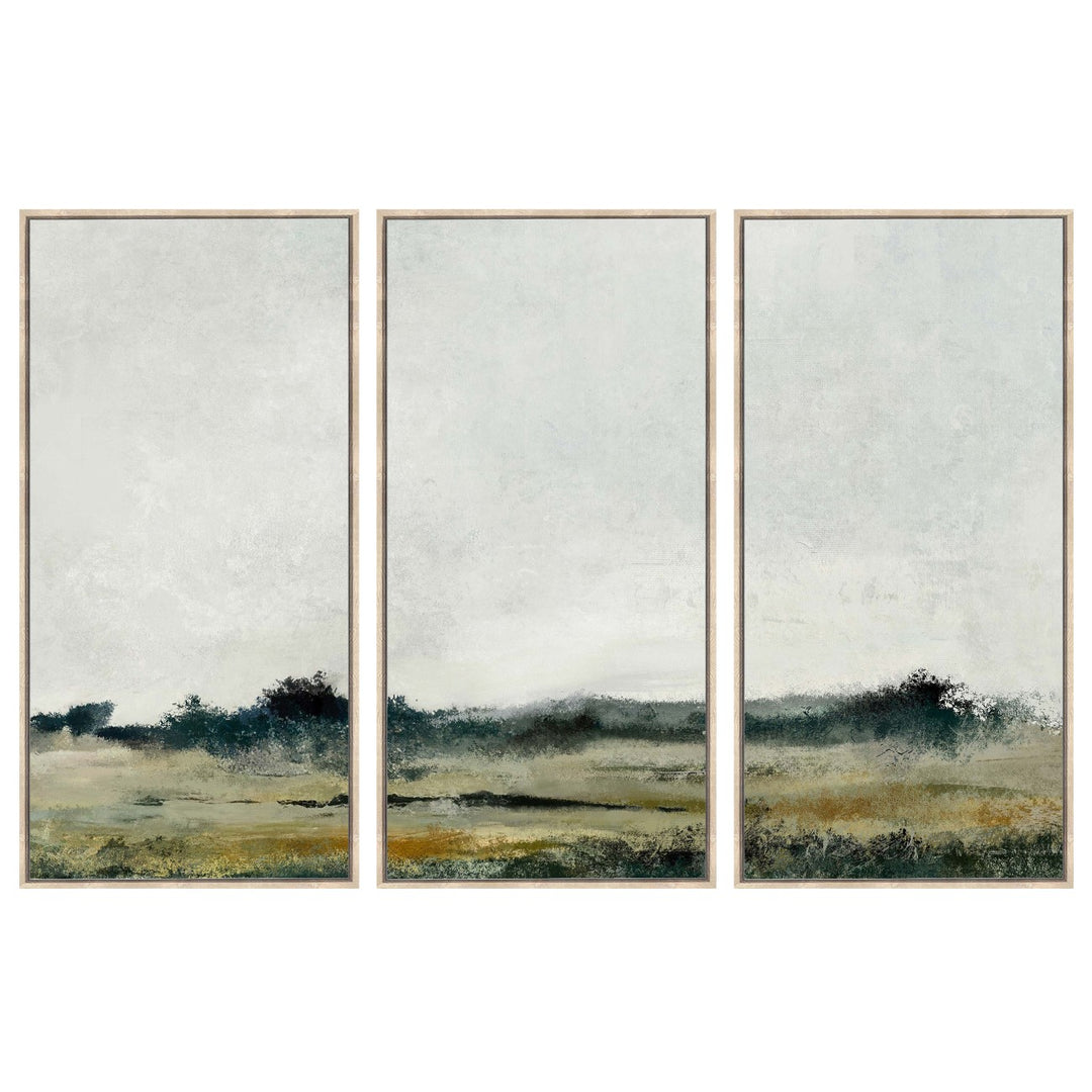 Distant Fields Landscape Set of 3 Framed Jute Canvas Wall Art 180x120cm