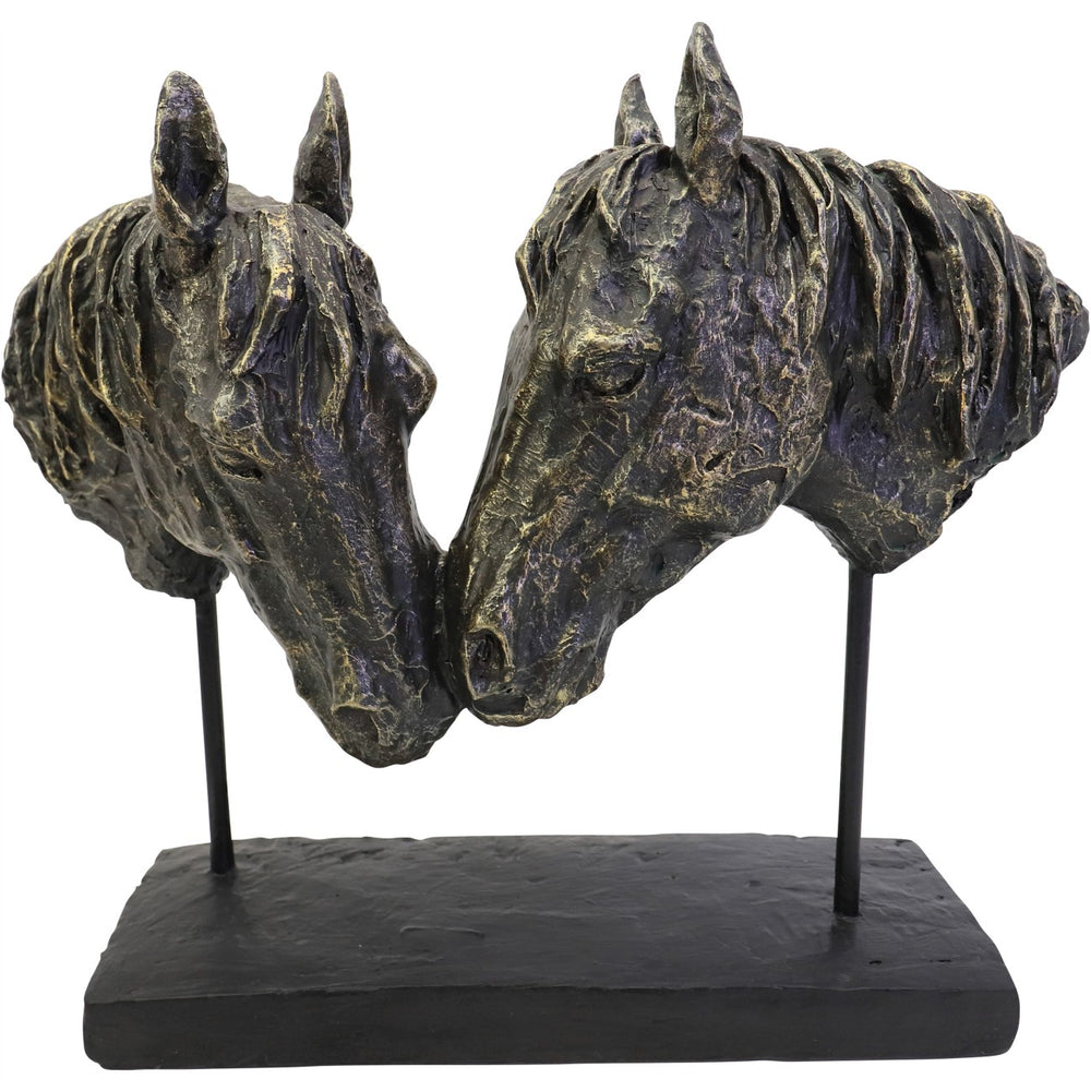 Nuzzling Bay Horse Heads Sculpture