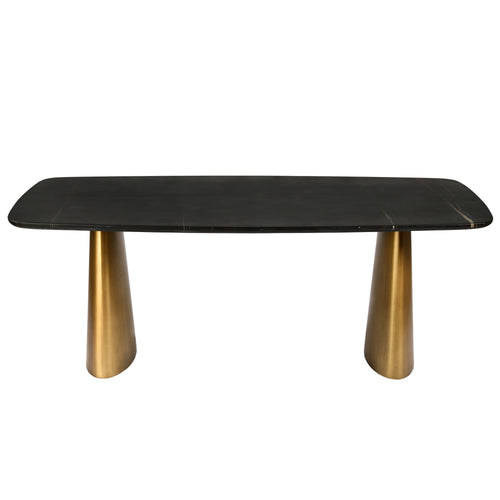 Caldera Solid Black Marble Dining Table on Brass Legs 200x90cm