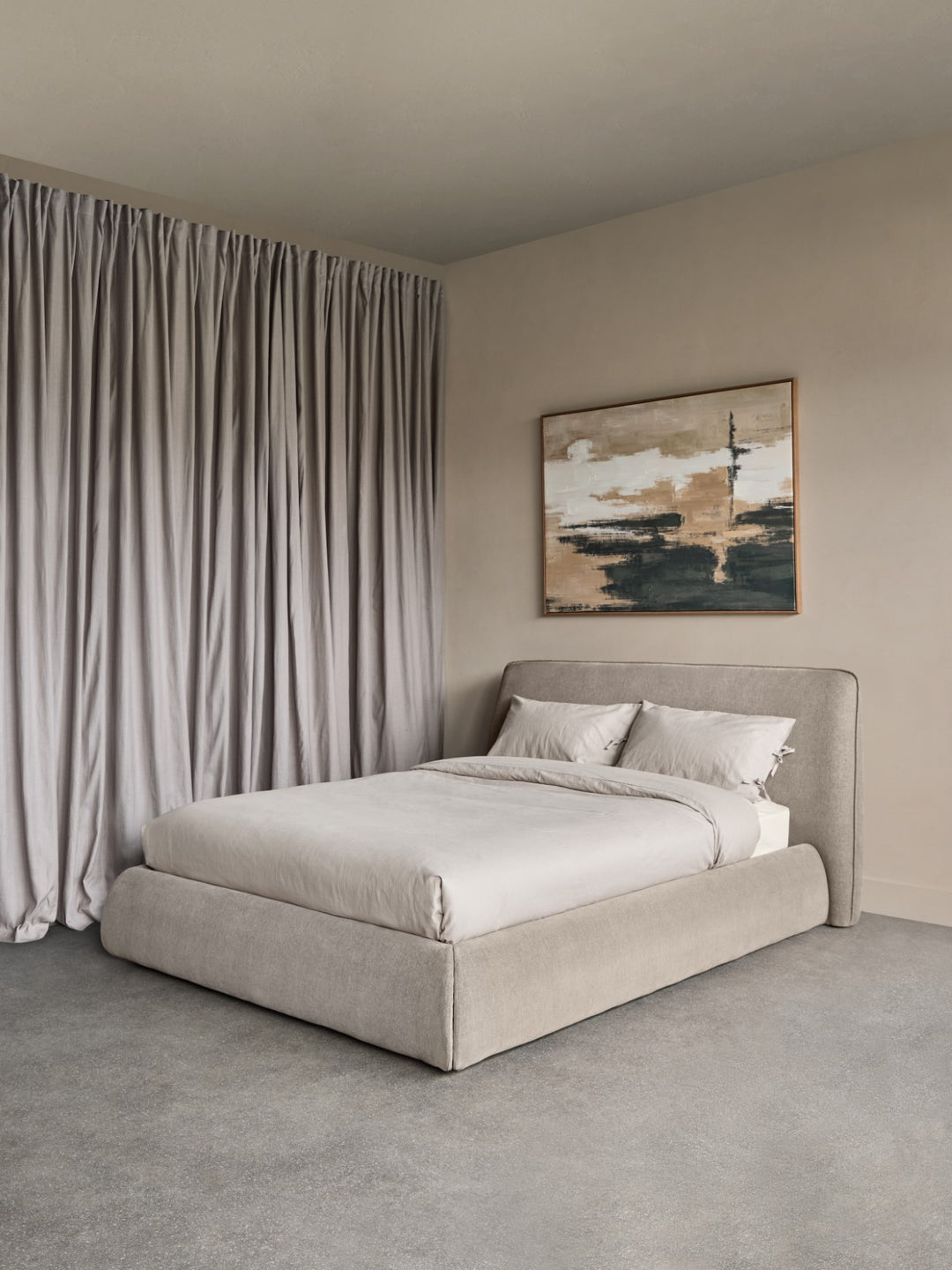 Darley Upholstered 5' King Sized bed frame in Soft Beige