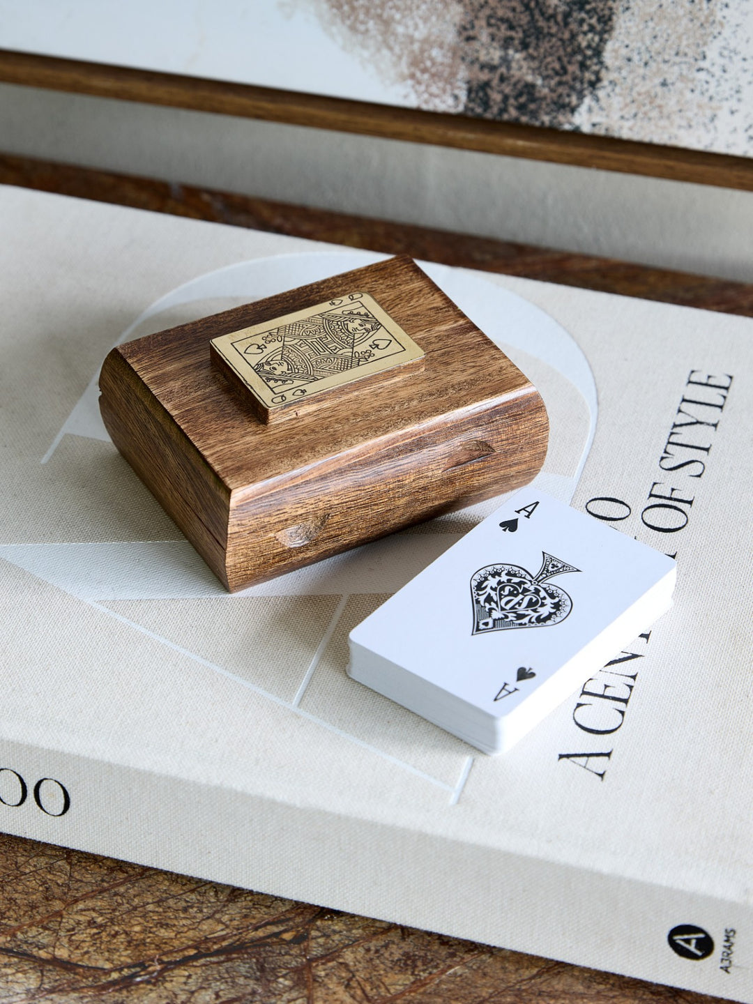 Pryce Mango Wood Card Box with cards