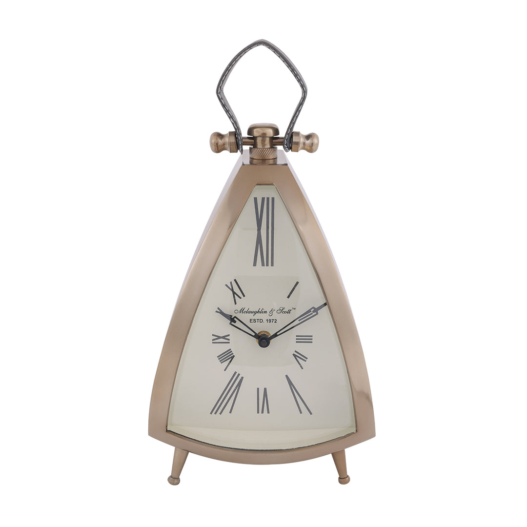 Isosceles Brass Curved Front Mantel Clock Large
