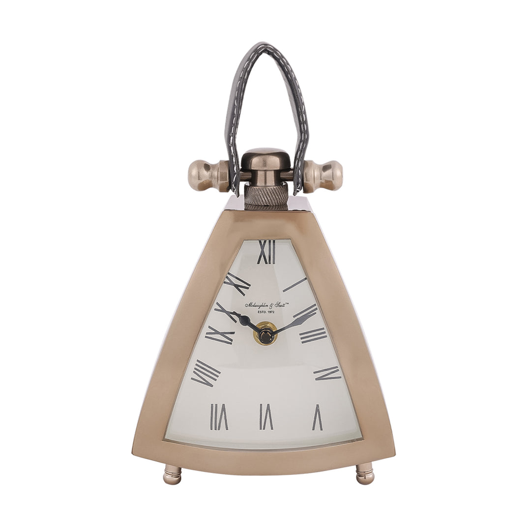 Isosceles Brass Curved Front Mantel Clock Small
