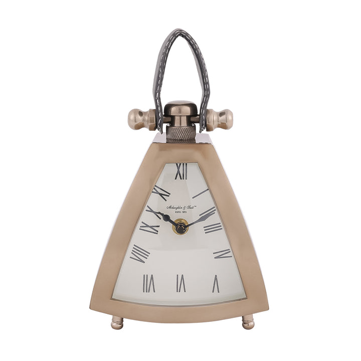 Isosceles Brass Curved Front Mantel Clock Small