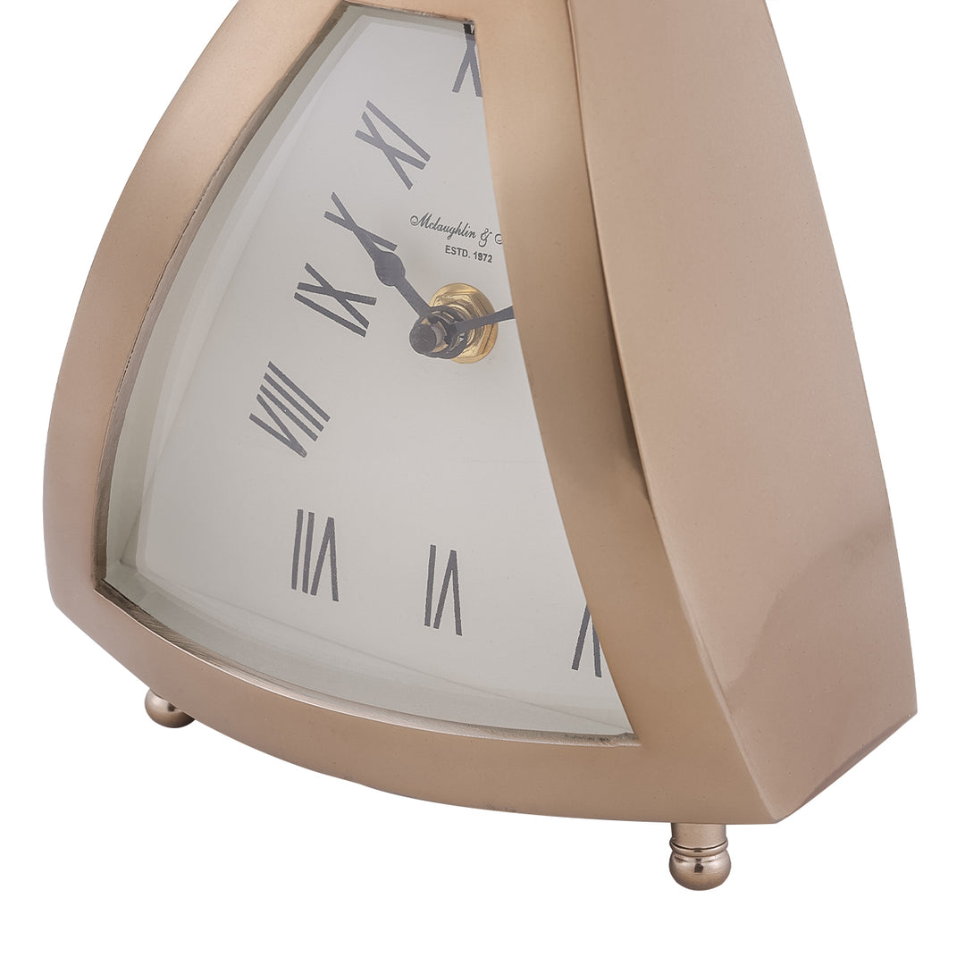Isosceles Brass Curved Front Mantel Clock Small