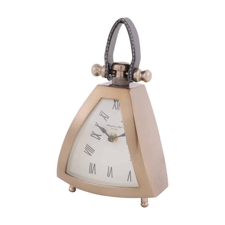 Isosceles Brass Curved Front Mantel Clock Small
