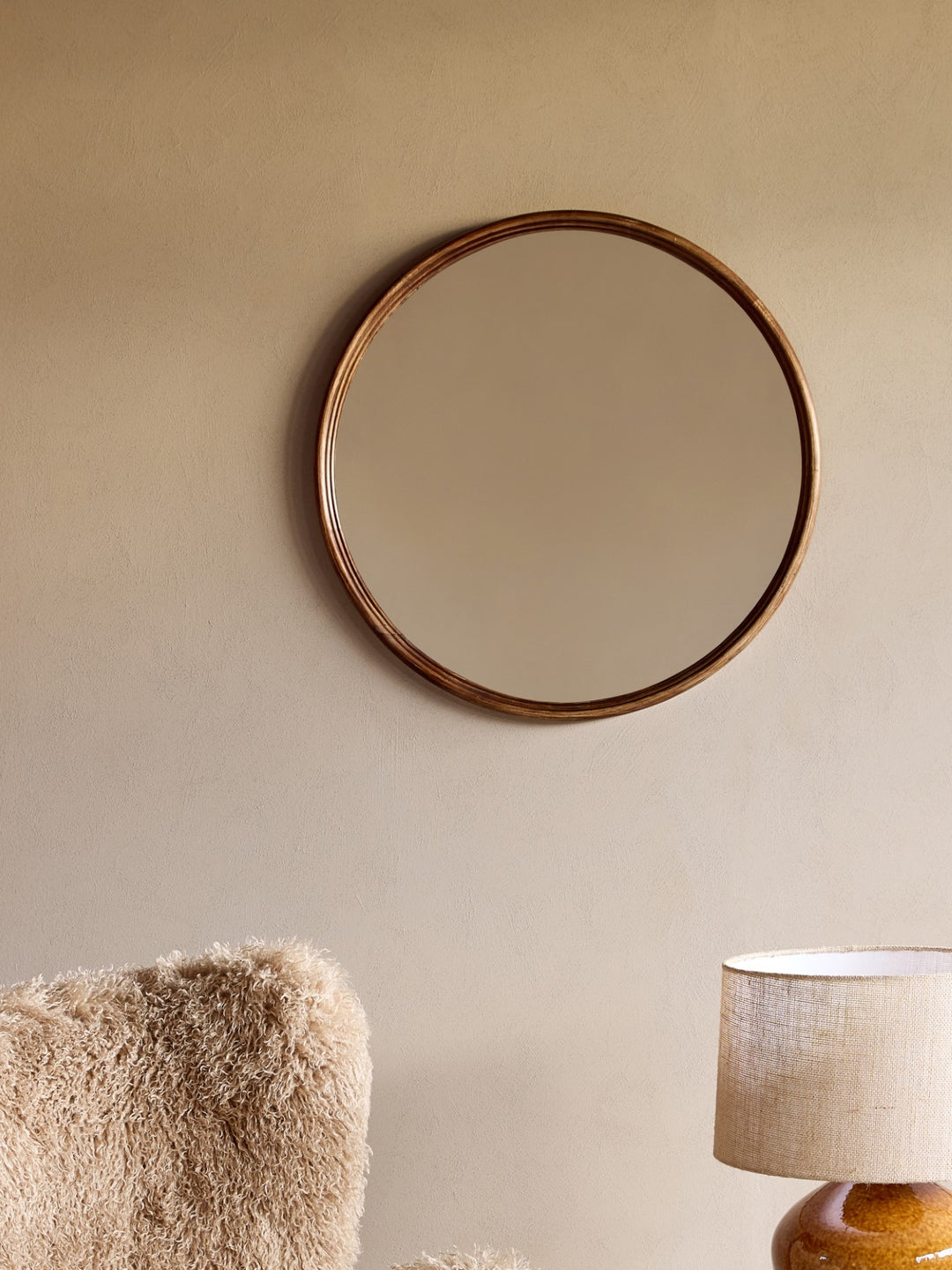 Tilburg Round Wood Mirror Brown 80cm