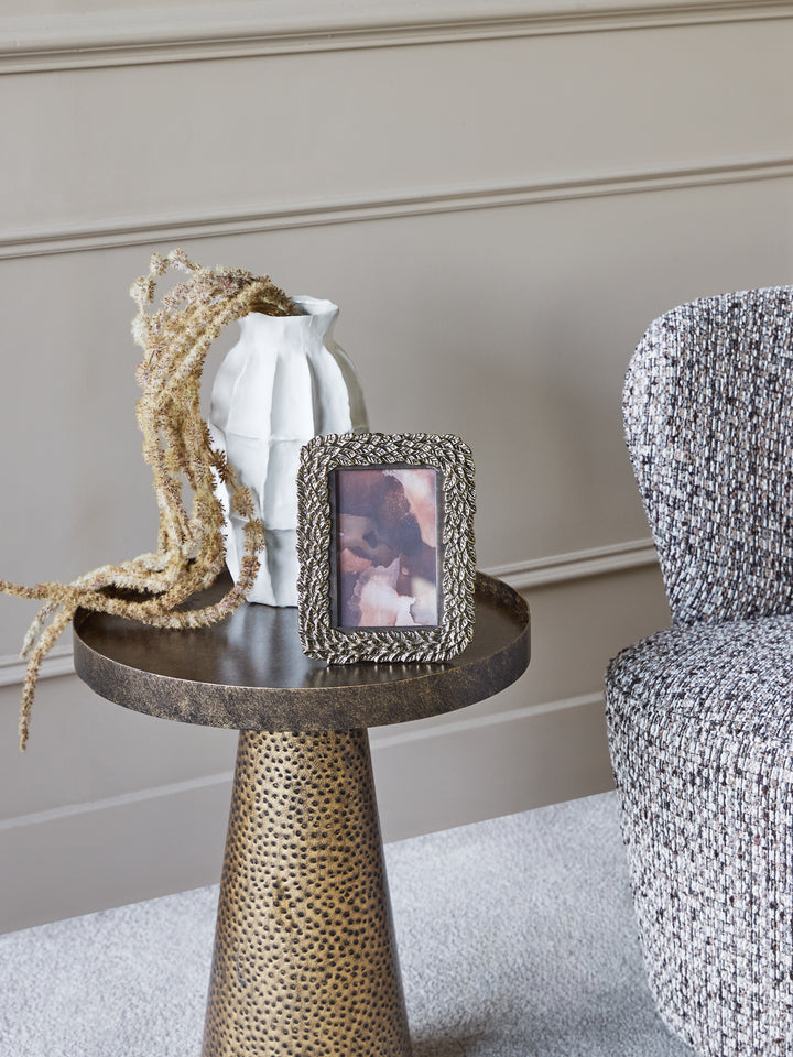 Iota Accent Table Grey Emperador Marble Aged Silver Frame
