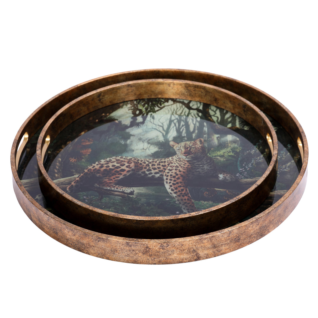 Lounging Leopard Set Of Two Trays