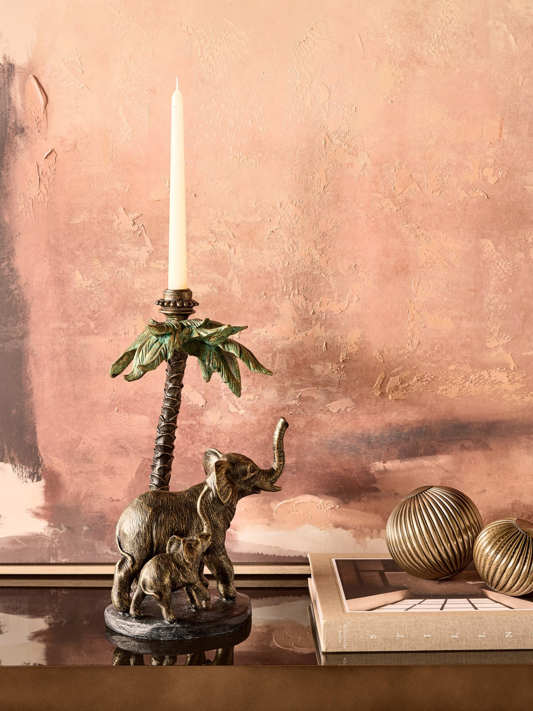 Palm Candle Stick with Elephants