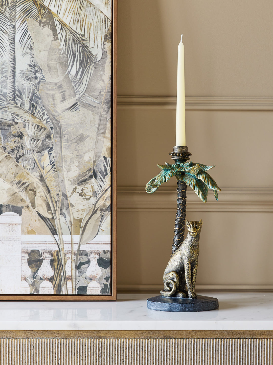 Palm Candle Stick with Leopard