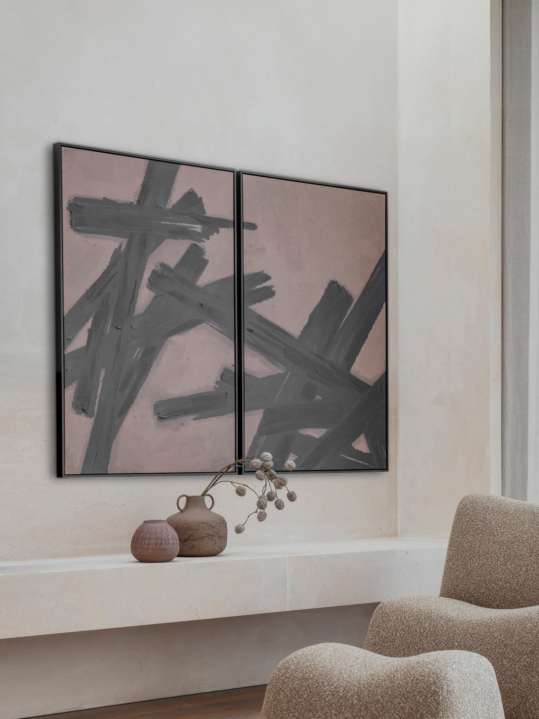 Impasto Brushstrokes Taupe Set of 2 Framed Canvas Wall Art 160x120cm