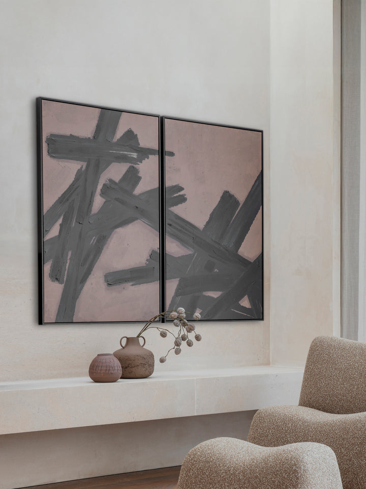 Impasto Brushstrokes Taupe Set of 2 Framed Canvas Wall Art 160x120cm
