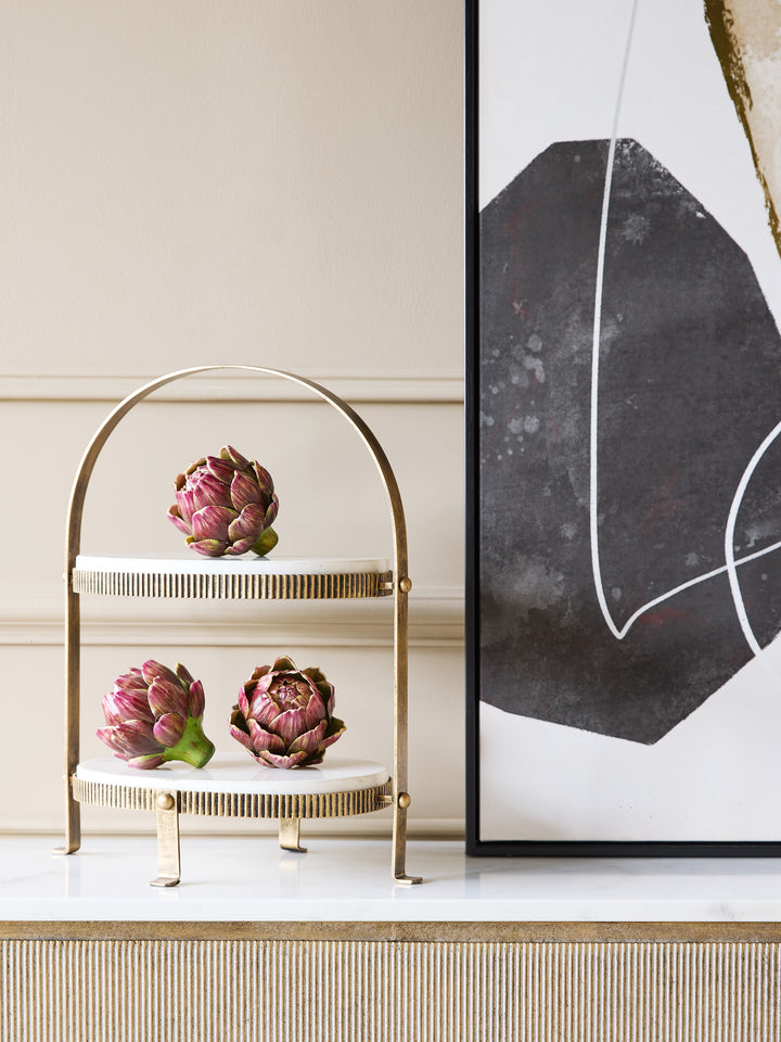 Belvedere Aged Gold Oval Two Tiered Stand