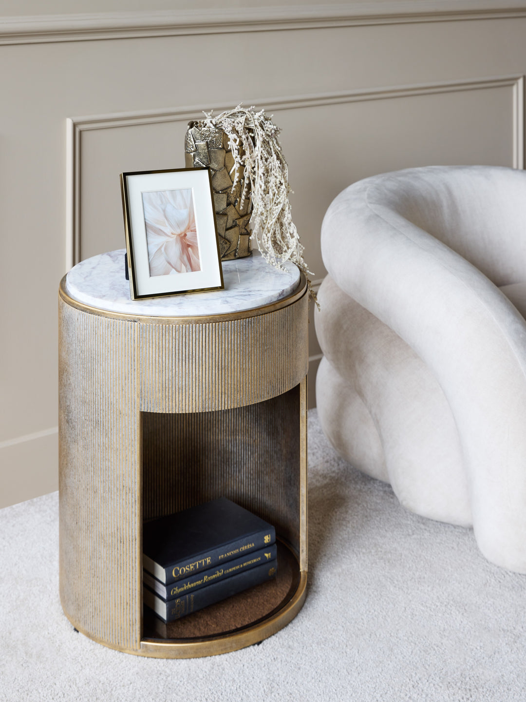 Belvedere Aged Gold Bed Side Table