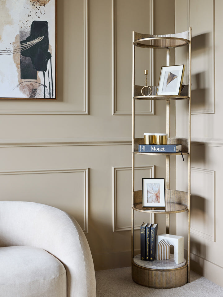 Belvedere Aged Gold Round Shelving Unit