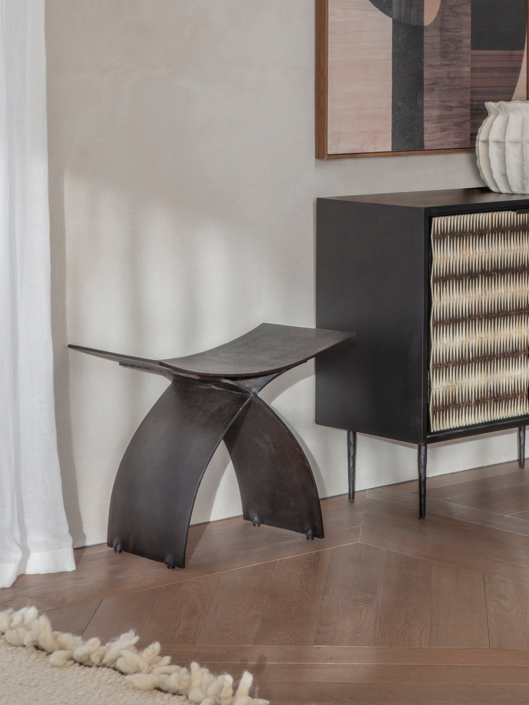 Noir Crescent Iron Stool