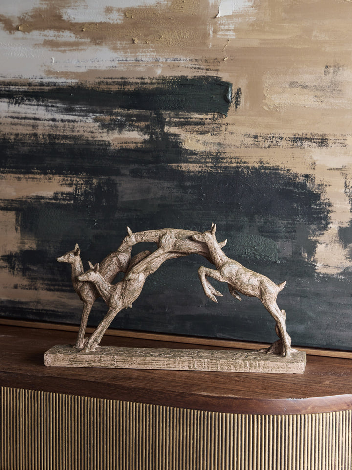 Rustic Woodland Leaping Fawns