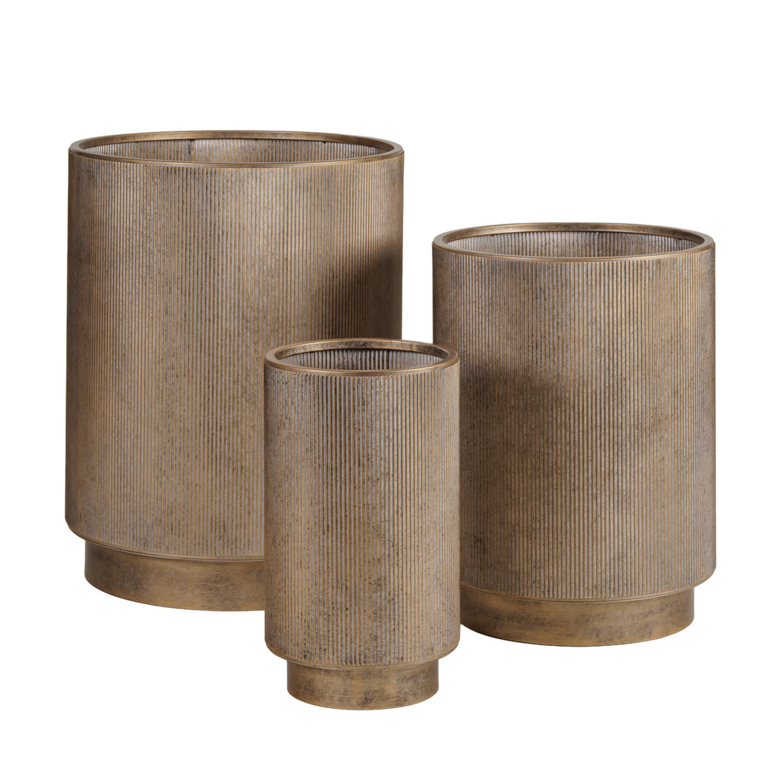 Belvedere Aged Gold Set of 3 Floor Planters