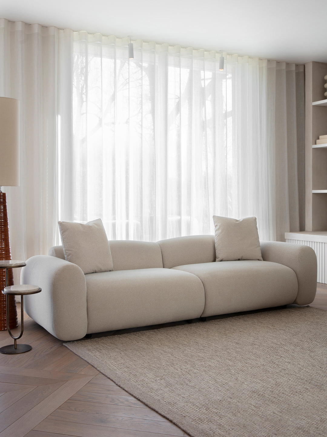 Limewood 3 Seater Sofa and Cushions in Warm Stone Velvet