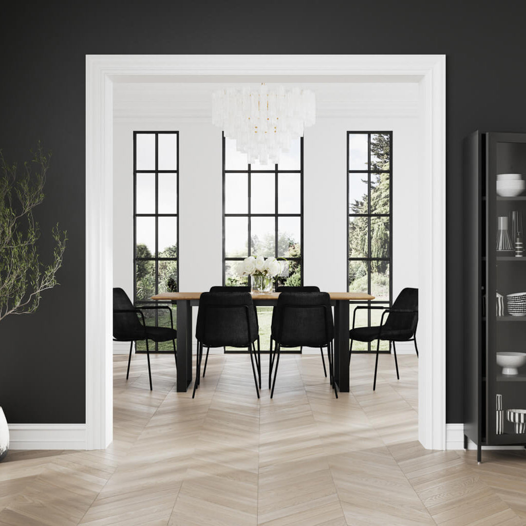 Antibes Black Dining Table 6 Carlo Black Chairs with Arms
