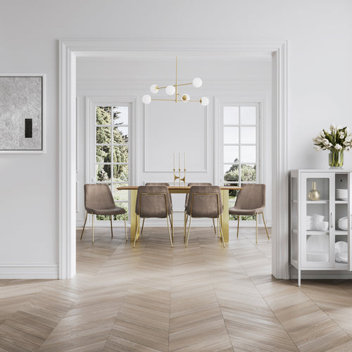 Antibes Gold Dining Table 4 Carlo Taupe Chairs