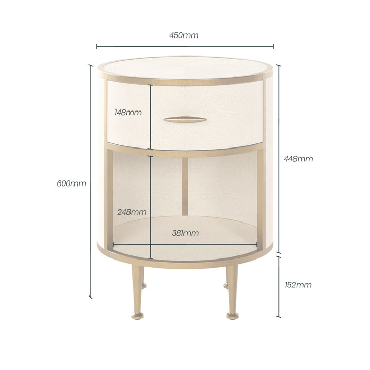 Hampton Bedside Table Round Ivory