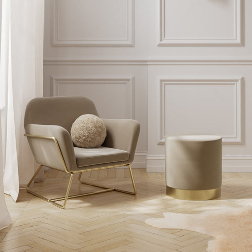 Lara Beige Velvet Small Pouffe