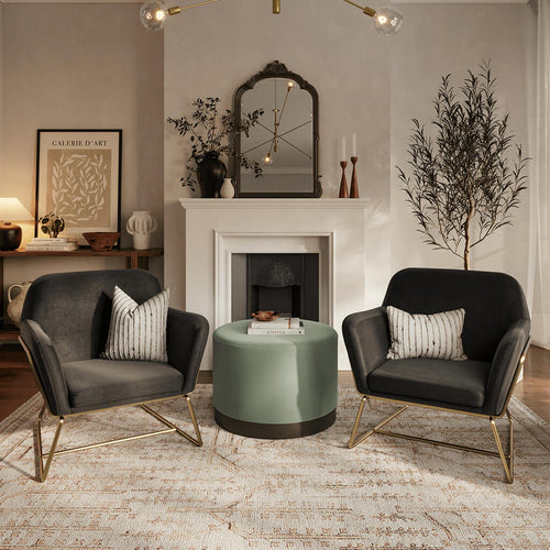 Lara Sage Velvet Large Pouffe
