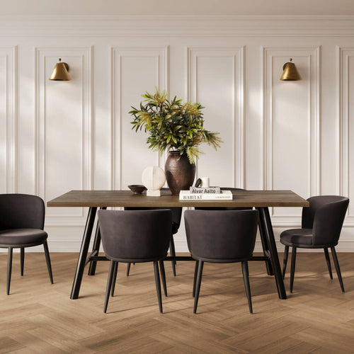Louie Coffee Dining Table with 4 Nova Black Dining Chairs