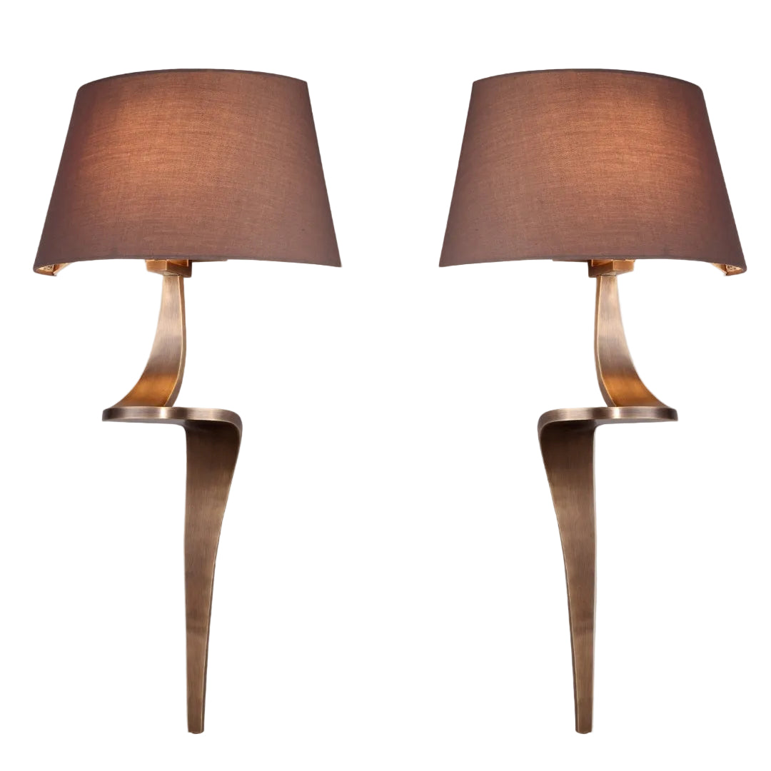 Nero Pair of Antique Brass Wall Lamps