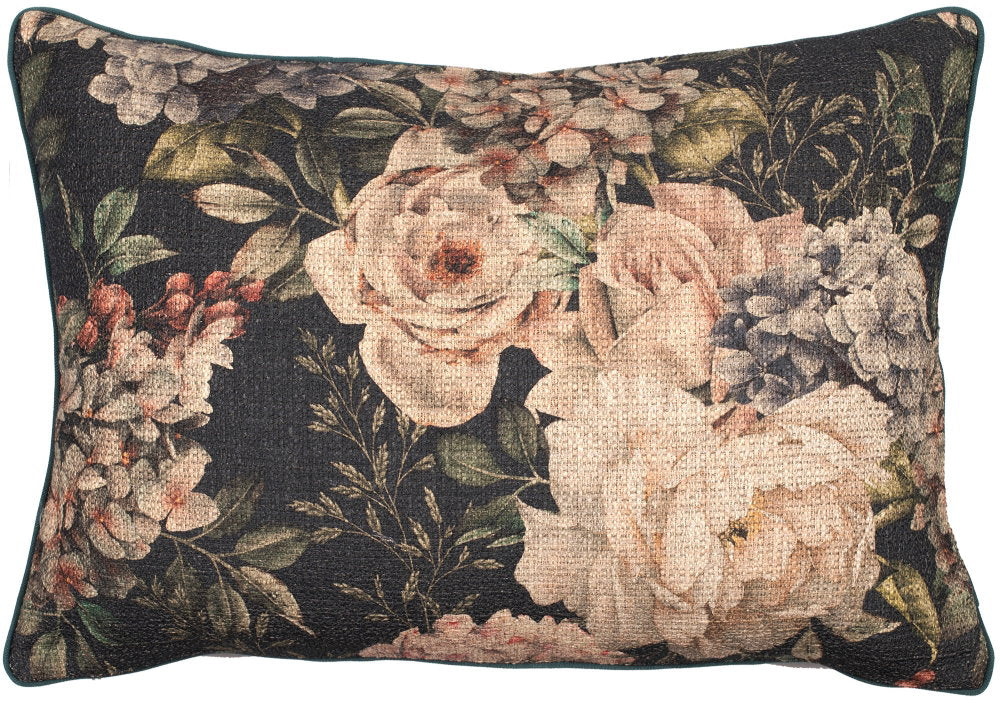 MOODY FLORAL ON GREY LINEN 40 X 60 , MOODY FLORAL ON GREY LINEN 40 X 60