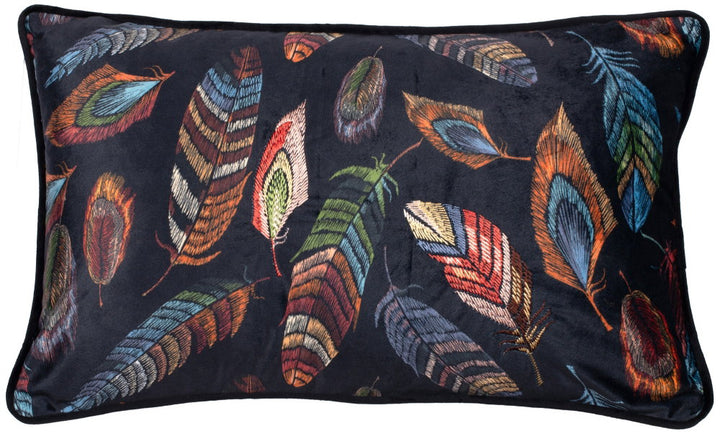 Printed Feather cushion on velvet with emb and piping 30 x 50 , Printed Feather cushion on velvet with emb and piping 30 x 50