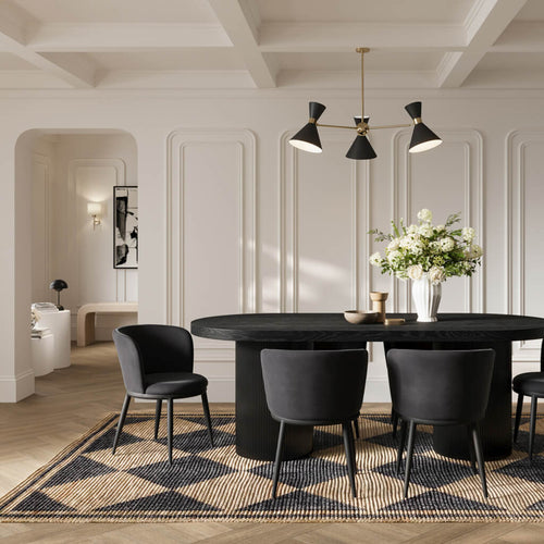 Rina Black Dining Table with 6 Nova Black Chairs