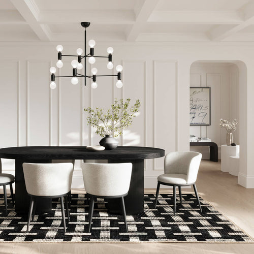 Rina Black Dining Table with 6 Nova Ivory Chairs